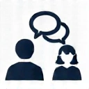 Icon representing individual consultation with two people discussing, symbolizing personalized guidance.