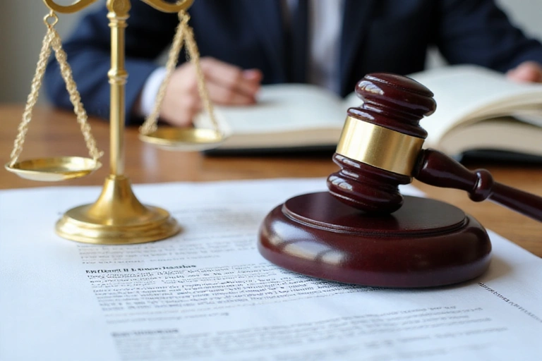 Legal document with a gavel and scales of justice, representing legal terms